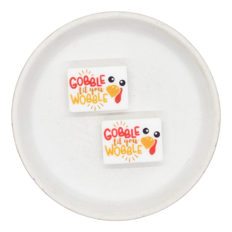 Printed Gobble til you Wobble Silicone Focal Bead 22x30mm (Package of 2)