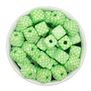 Lime Green and White Check Square Beads 14mm Square, 16mm Diagonal (Package of 10)