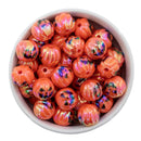 Jack-O-Lantern Printed Orange Pumpkin Iridescent Beads 16mm (Package of 10)