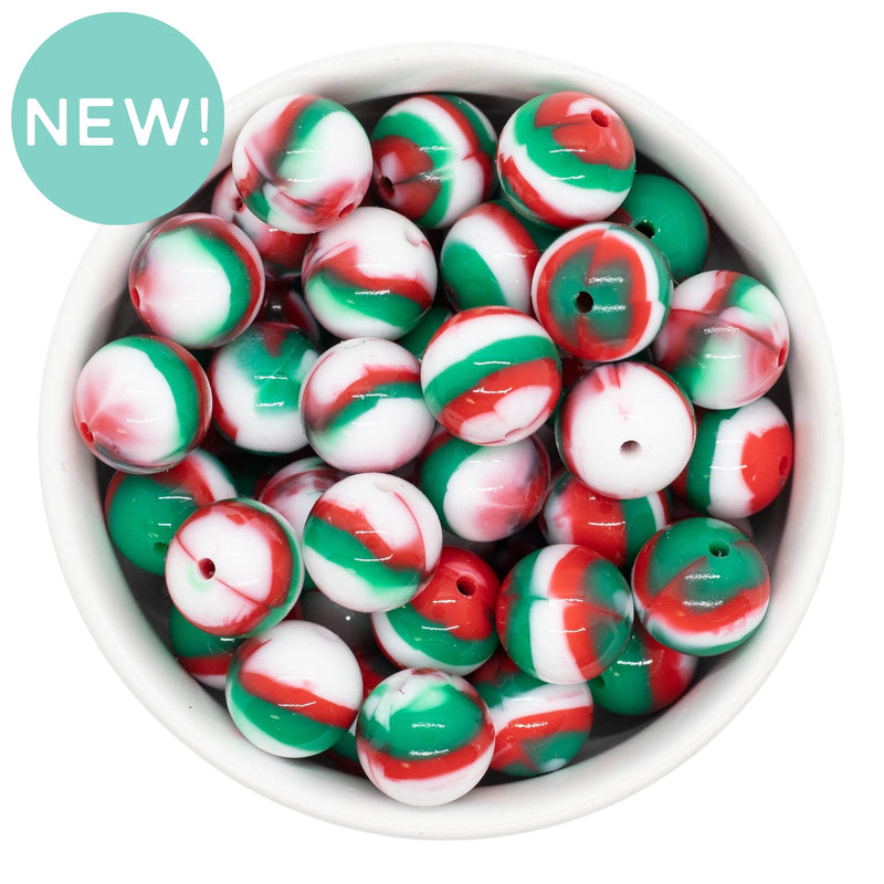 Christmas Marble High Shine Silicone Beads 15mm (Package of 10)
