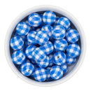 White w/Blue Plaid Beads 16mm (Package of 10)