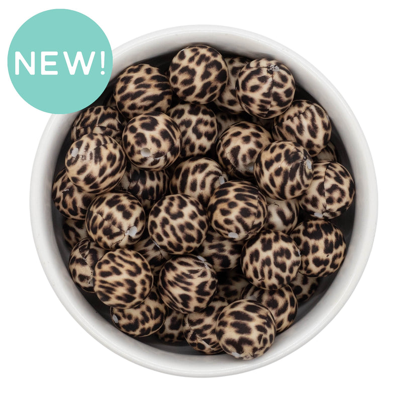 Tan Leopard Printed Silicone Beads 15mm