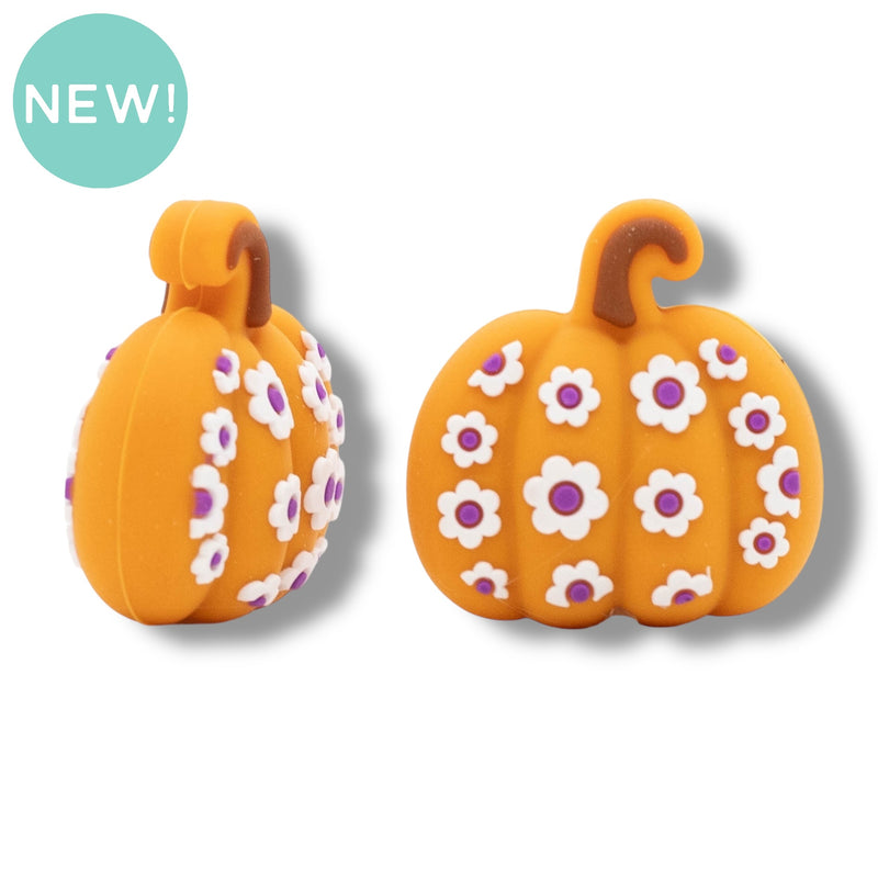 3-D Pumpkin with Flowers Silicone Focal Bead 31x30x16mm (Package of 2)