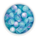 Transparent w/Double Color Glitter Teal & Lilac Beads 16mm (Package of 10)