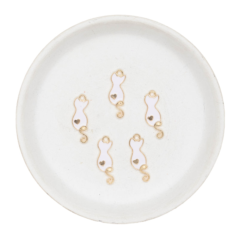 White Cat Charm 25x8mm (Package of 5)
