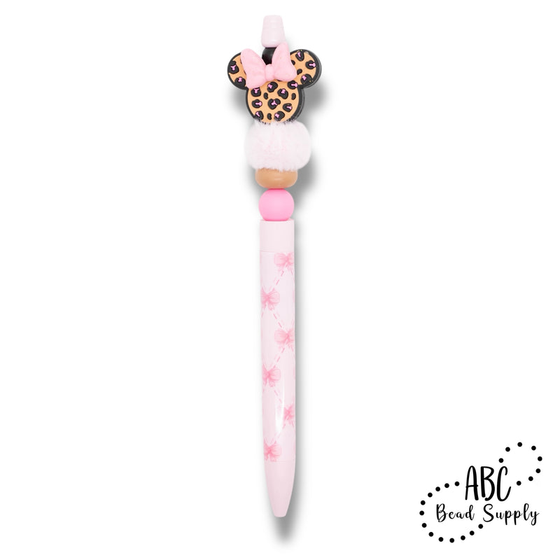 Leopard Mouse with 3-D Pink Bow Silicone Focal Bead 30x25x13mm (Package of 2)