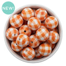 White w/Orange Plaid Beads 20mm (Package of 10)