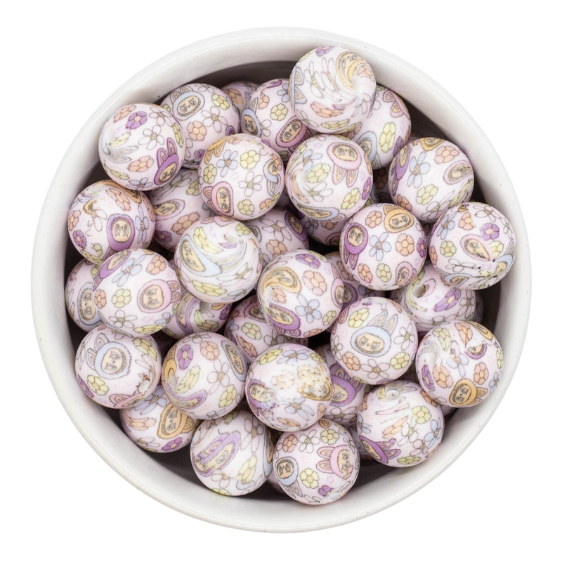 Fuzzy Monster Printed Silicone Beads 15mm (Package of 10)