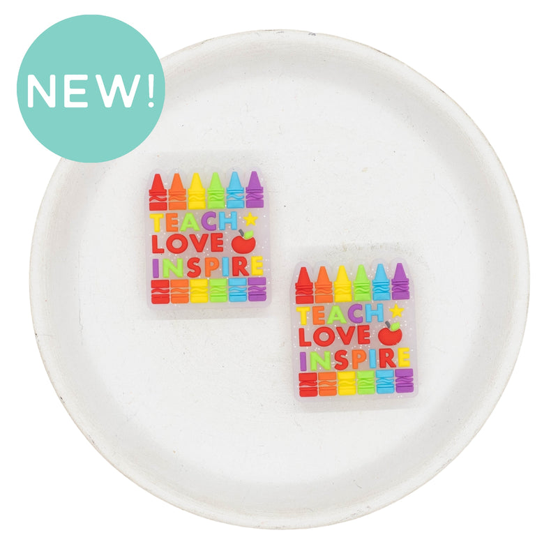 Teacher Love & Inspire Crayons Glitter Silicone Focal Bead 29x26mm (Package of 2)