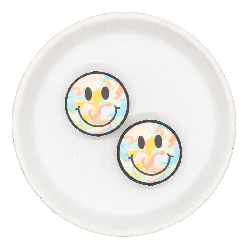 Tie Dye Smiley Face Silicone Focal Bead 31mm (Package of 2)