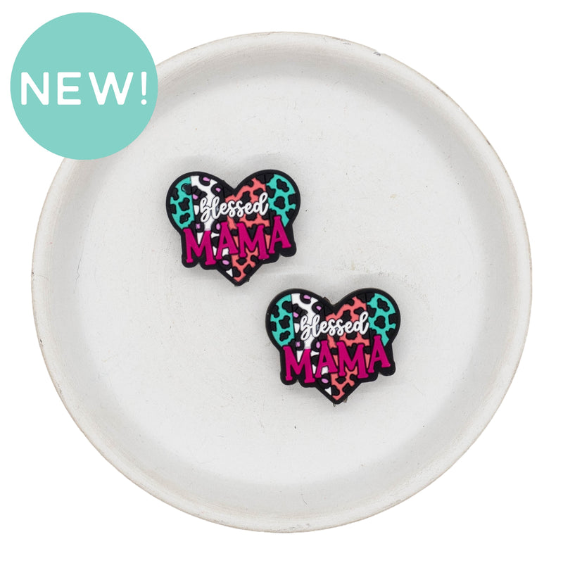 Blessed Mama Leopard Heart Silicone Focal Bead 23x27mm (Package of 2)