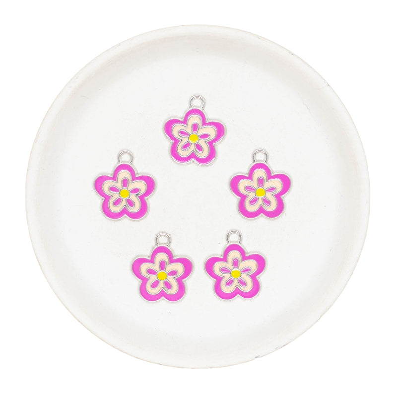 Funky Flower Enamel Charm 20mm (Package of 5)