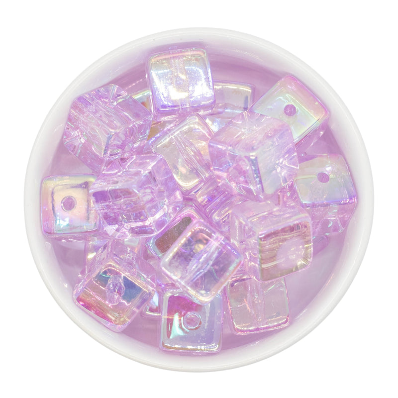 Candy Pink Translucent Iridescent Square Beads 16mm Square, 20mm Diagonal (Package of 10)