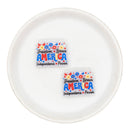 America Freedom, Brave, Independence and Power Glitter Silicone Focal Bead 23x30mm (Package of 2)