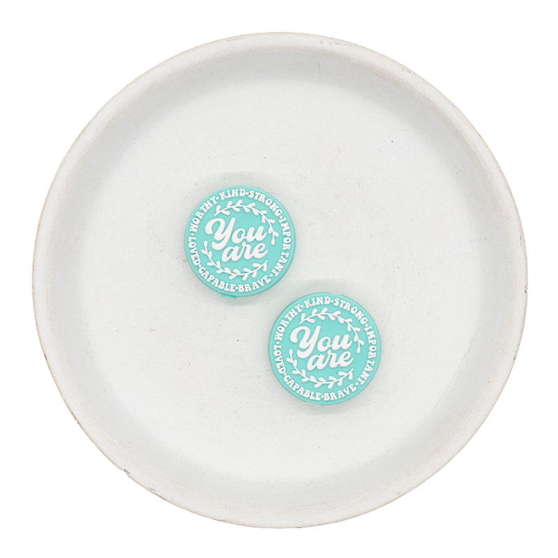 You Are Worthy, Kind, Strong, Important, Brave, Capable, Loved Silicone Focal Bead 24mm (Package of 2)