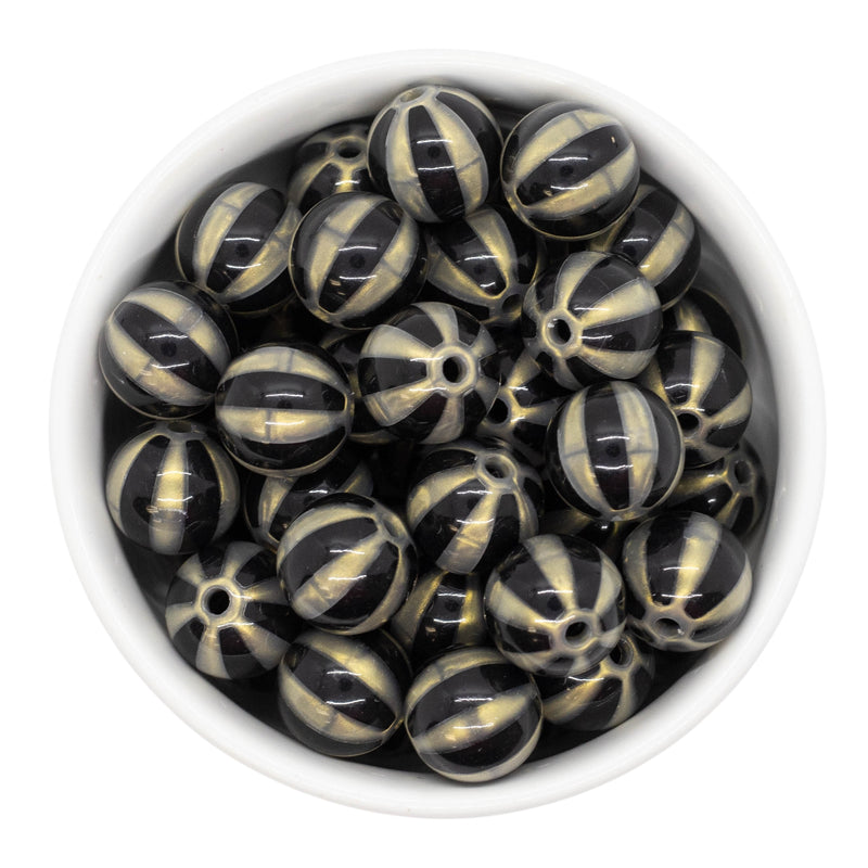 Black & Gold Shimmer Beach Ball Beads 16mm (Package of 10)