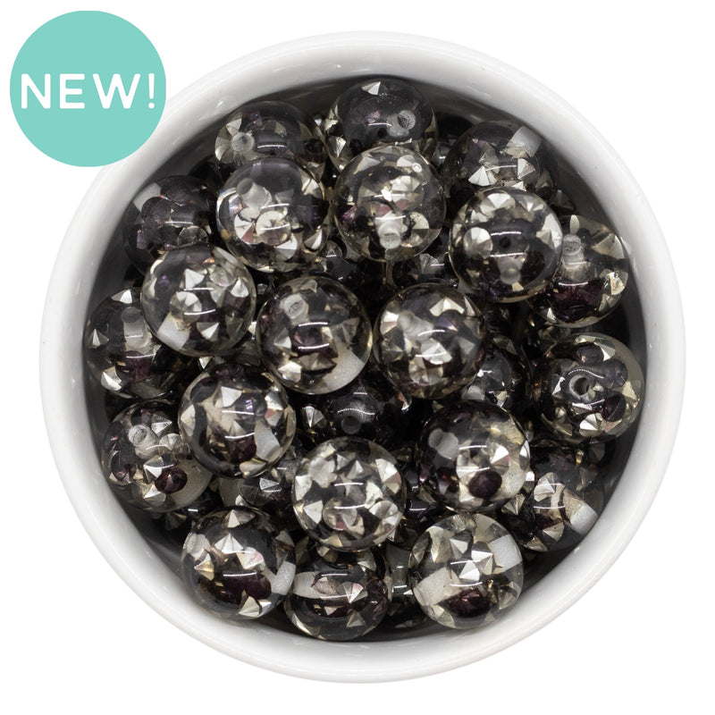 Suspended Black Rhinestone Confetti 16mm Beads (Package of 10)