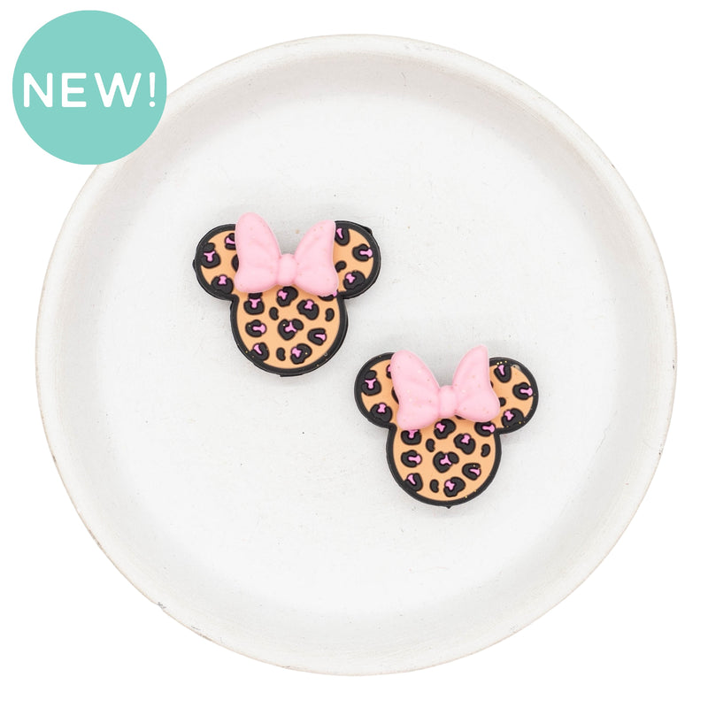 Leopard Mouse with 3-D Pink Bow Silicone Focal Bead 30x25x13mm (Package of 2)