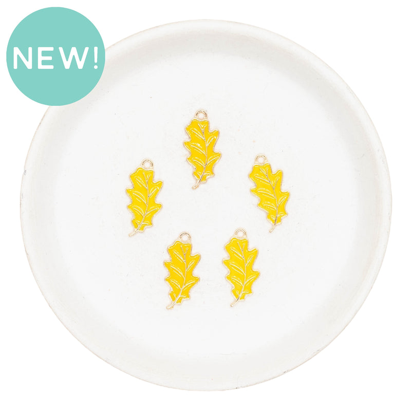 Yellow Leaf Enamel Charm 23x11mm (Package of 5)