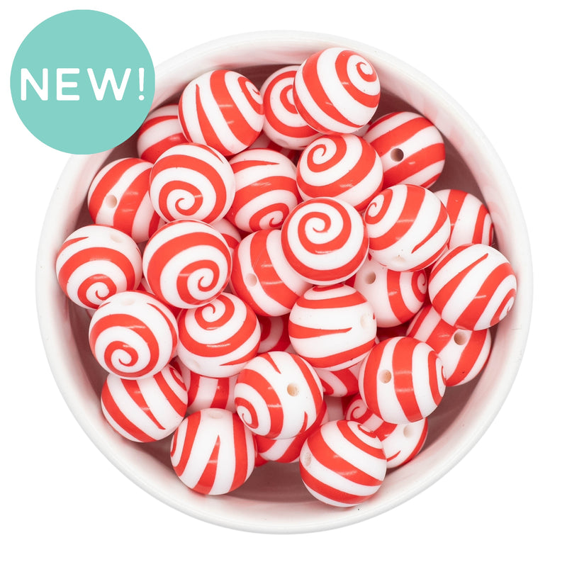 Red Swirl Printed Silicone Beads 15mm (Package of 10)