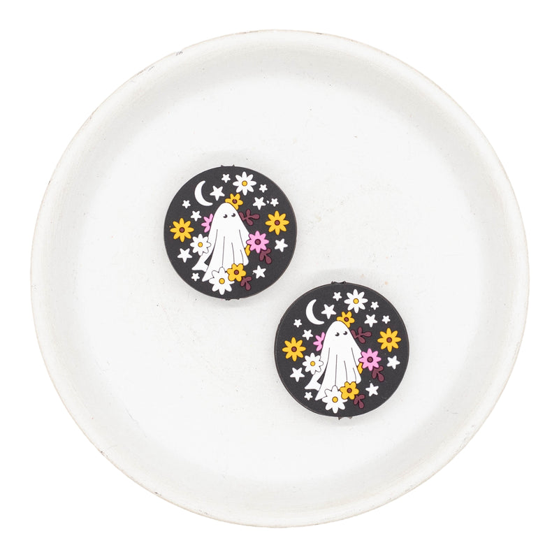 Ghost w/Moon & Flowers Silicone Focal Bead 28mm (Package of 2)