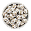 White w/Brown Printed Silicone Beads 15mm (Package of 10)