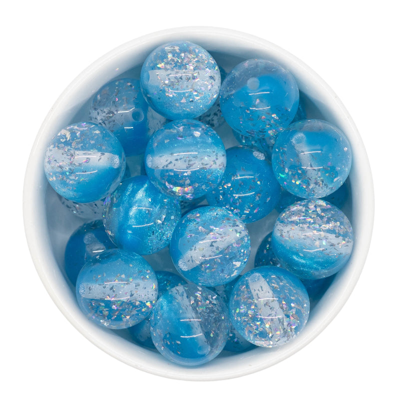 Turquoise & Clear Shimmer Duo w/Silver Foil Beads 20mm (Package of 10)