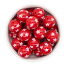 Red & White Star Overlay Printed Beads 20mm (Package of 10)