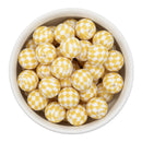 Beige Check Printed Silicone Beads 15mm (Package of 10)