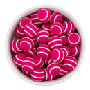 Hot Pink Horizontal Stripe Printed Silicone Beads 15mm (Package of 10)