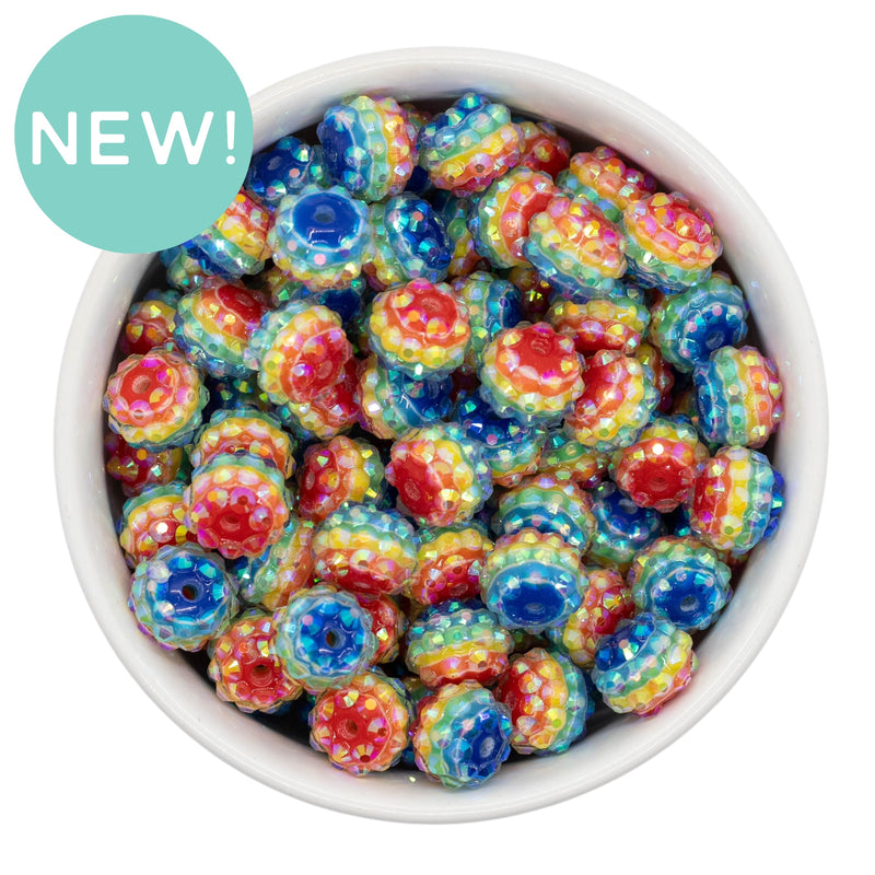 Rainbow Stripe Rhinestone Beads 12mm