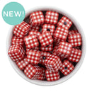 Red Gingham Square Beads 14mm Square, 16mm Diagonal (Package of 10)