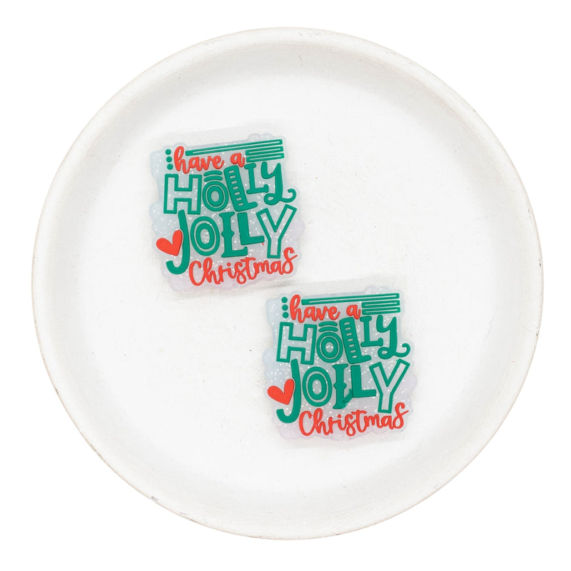 Have a Holly Jolly Christmas Glitter Silicone Focal Bead 31x32mm (Package of 2)