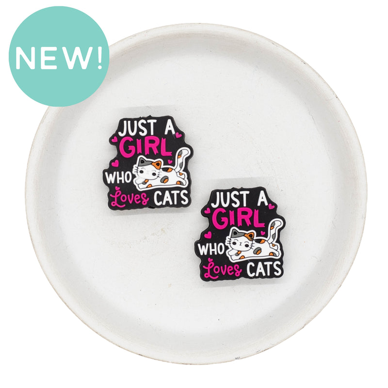 Just a Girl Who Loves Cats Silicone Focal Bead 28mm (Package of 2)