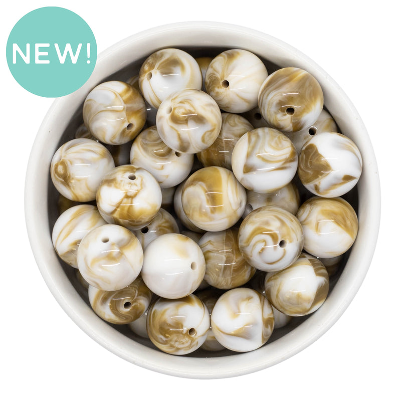 White /Tawny Brown Marble Beads 16mm (Package of 10)