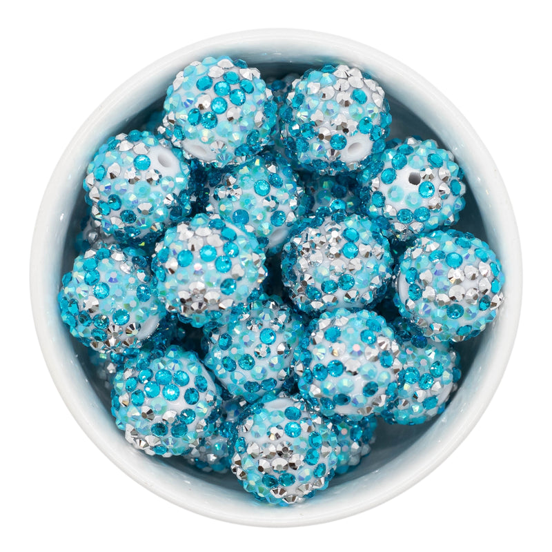 Shades of Turquoise & Silver Confetti Rhinestone Beads 20mm (Package of 10)