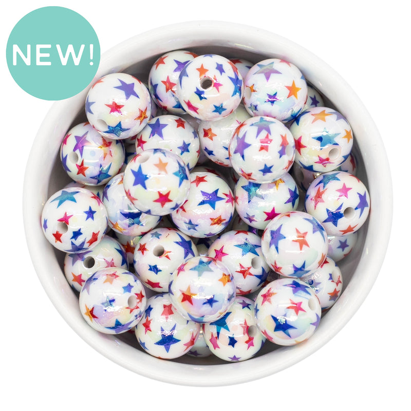 Iridescent Red & Royal Blue Star Printed Beads 16mm (Package of 10)