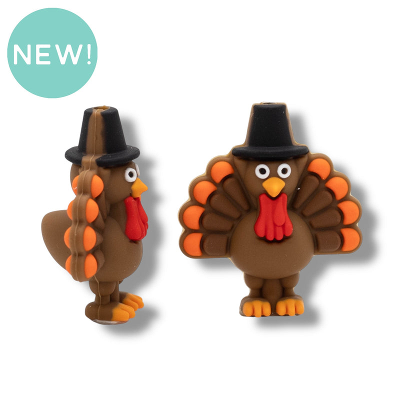 3-D Turkey w/Pilgrim Hat Silicone Focal Bead 35x31x18mm (Package of 2)
