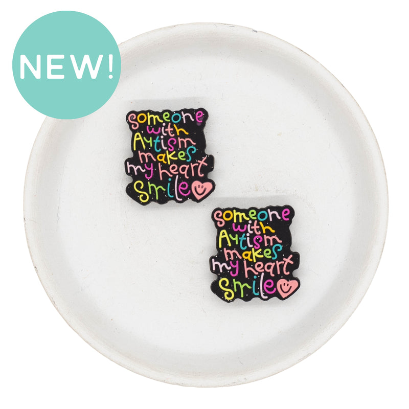 Someone with Autism Makes My Heart Smile Glitter Silicone Focal Bead 27x26mm (Package of 2)