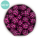 Black & Hot Pink Check Printed Silicone Beads 15mm (Package of 10)