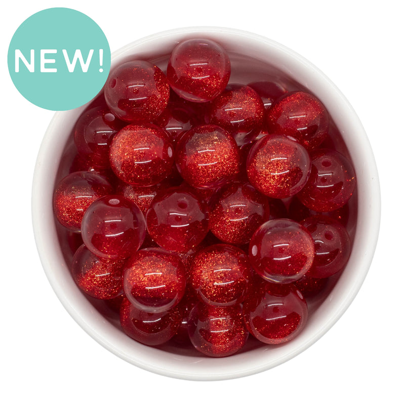 Red Color Core Glitter Illusion Beads 16mm (Package of 10)