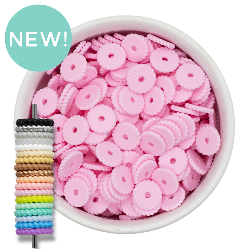 Light Pink Rope Edge Silicone Spacer Beads 12x2mm (Package of 20)