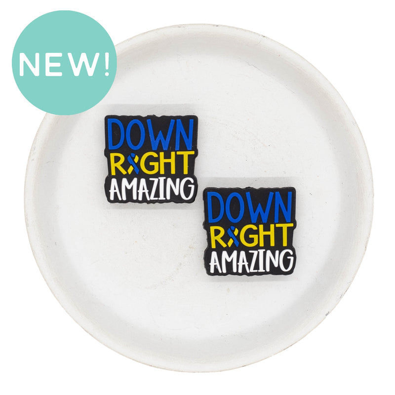 Down Right Amazing Down Syndrome Awareness Silicone Focal Bead 27x28mm (Package of 2)