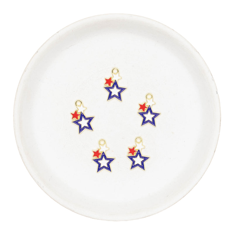 Red White and Blue Star Trio Enamel Charm 12x16mm (Package of 5)