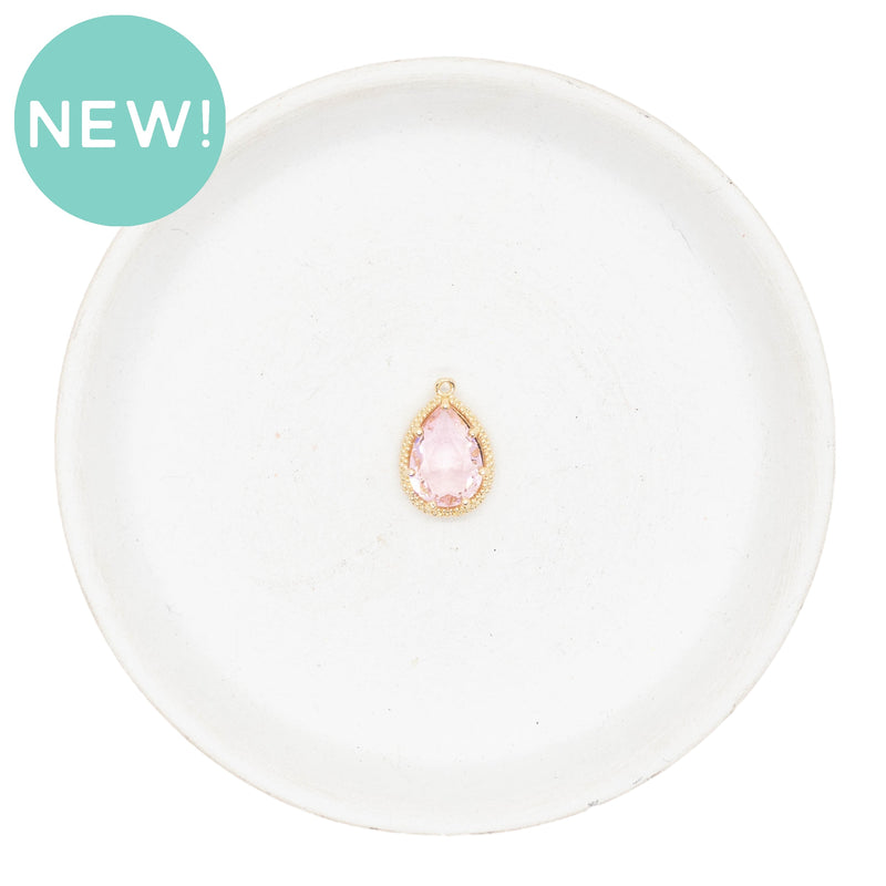 Light Pink Glass Teardrop Charm 19x13mm (Package of 1)