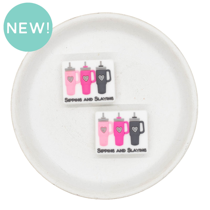 Sipping and Slaying Silicone Focal Bead 24x29mm (Package of 2)