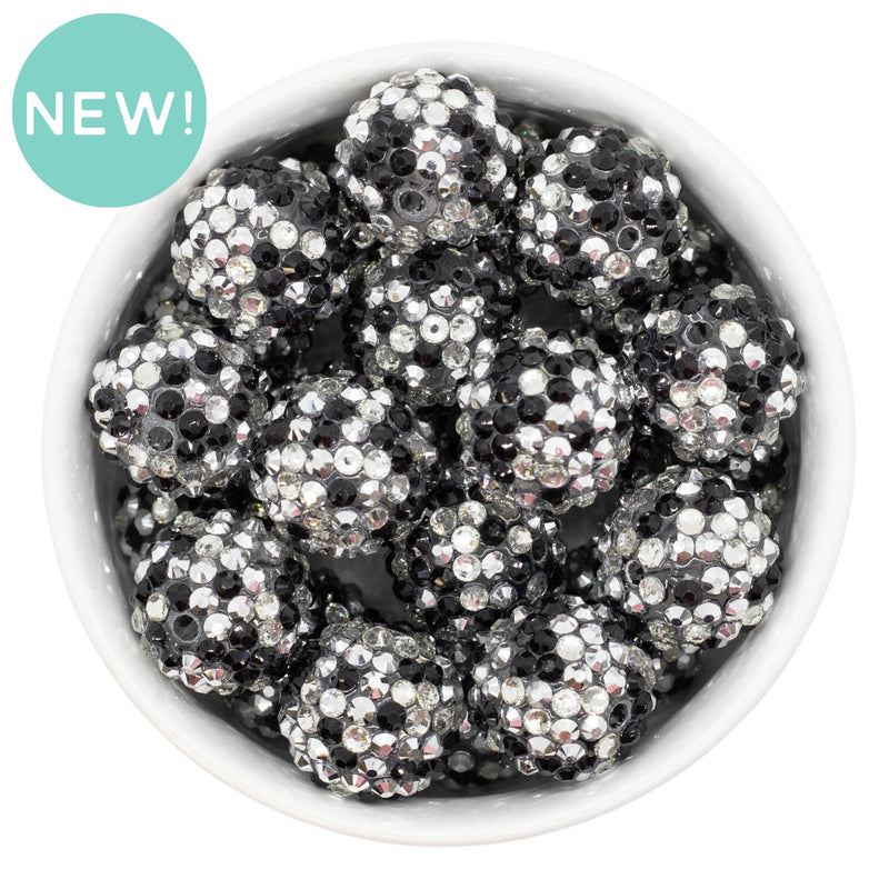 Black & Silver Confetti Rhinestone Beads 20mm (Package of 10)