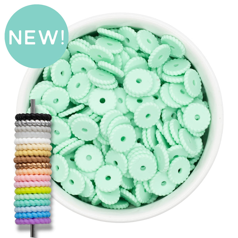 Mint Green Rope Edge Silicone Spacer Beads 12x2mm (Package of 20)