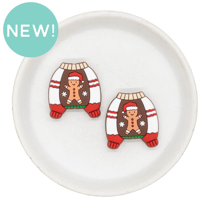 Gingerbread Christmas Sweater Silicone Focal Bead 31x30mm (Package of 2)