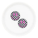 Black & White Check w/Hot Pink Smiley Silicone Focal Bead 28mm (Package of 2)